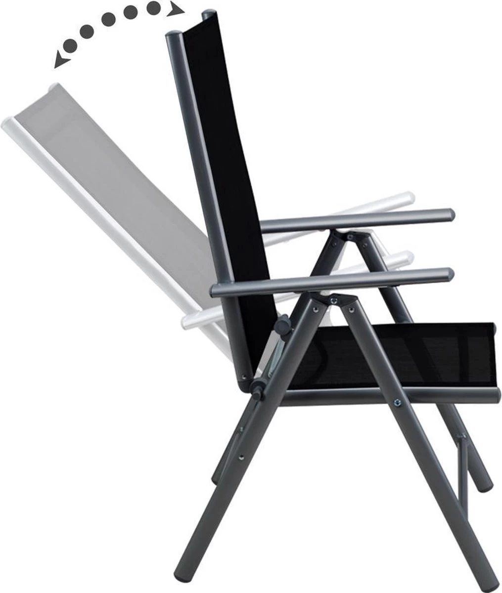 Tuinset 4 + 1 Klapstoelen Tuintafel – Aluminium 80x80cm - Grijs 11 Tuinset 4 + 1 Klapstoelen Tuintafel – Aluminium 80x80cm - Grijs - Afbeelding 9