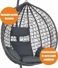 Bircim Hangstoel Ei/Egg-Vorm Met Dikke Kussens - Voor Binnen En Buiten - Incl. Standaard, Onderstel & Kussens - Antraciet 11 Bircim Hangstoel Ei/Egg-Vorm Met Dikke Kussens - Voor Binnen En Buiten - Incl. Standaard, Onderstel & Kussens - Antraciet -Tuinmeubel Verkoop 1027x1200
