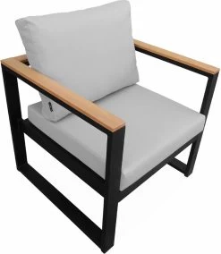 Loungeset 5 Plaatsen Van Aluminium En Eucalyptus – NAZCA – Antraciet Structuur, Lichtgrijs Kussens -Tuinmeubel Verkoop 1045x1200 2