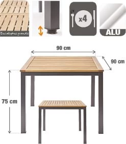 NATERIAL - Tuintafel Vierkant ORIS - 4 Personen - Houten Tafel 90x90 Cm - Aluminium - Met Houten Blad - Eucalyptus -Tuinmeubel Verkoop 1047x1200
