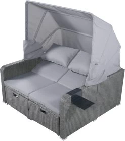 Polyrattan Patio Rieten Meubels Set Voor 2 Personen-Outdoor Rattan Sofa Set Met Intrekbare Luifel-lounge Bank-PE Rotan Loveseat Voor Achtertuin Veranda Tuin Zwembad Balkon-grijs -Tuinmeubel Verkoop 1067x1200