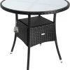 Casaria Polyrattan Bijzettafel 80cm Rond - 5mm Veiligheidsglas – Zwart -Tuinmeubel Verkoop 1069x1200 2
