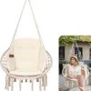 Vita5 Macramé Hangstoel - Voor Binnen En Buiten - Zonder Standaard - Incl. Kussen, Boekenvak En Beschermhoes - Tot 150kg - Beige -Tuinmeubel Verkoop 1098x1200