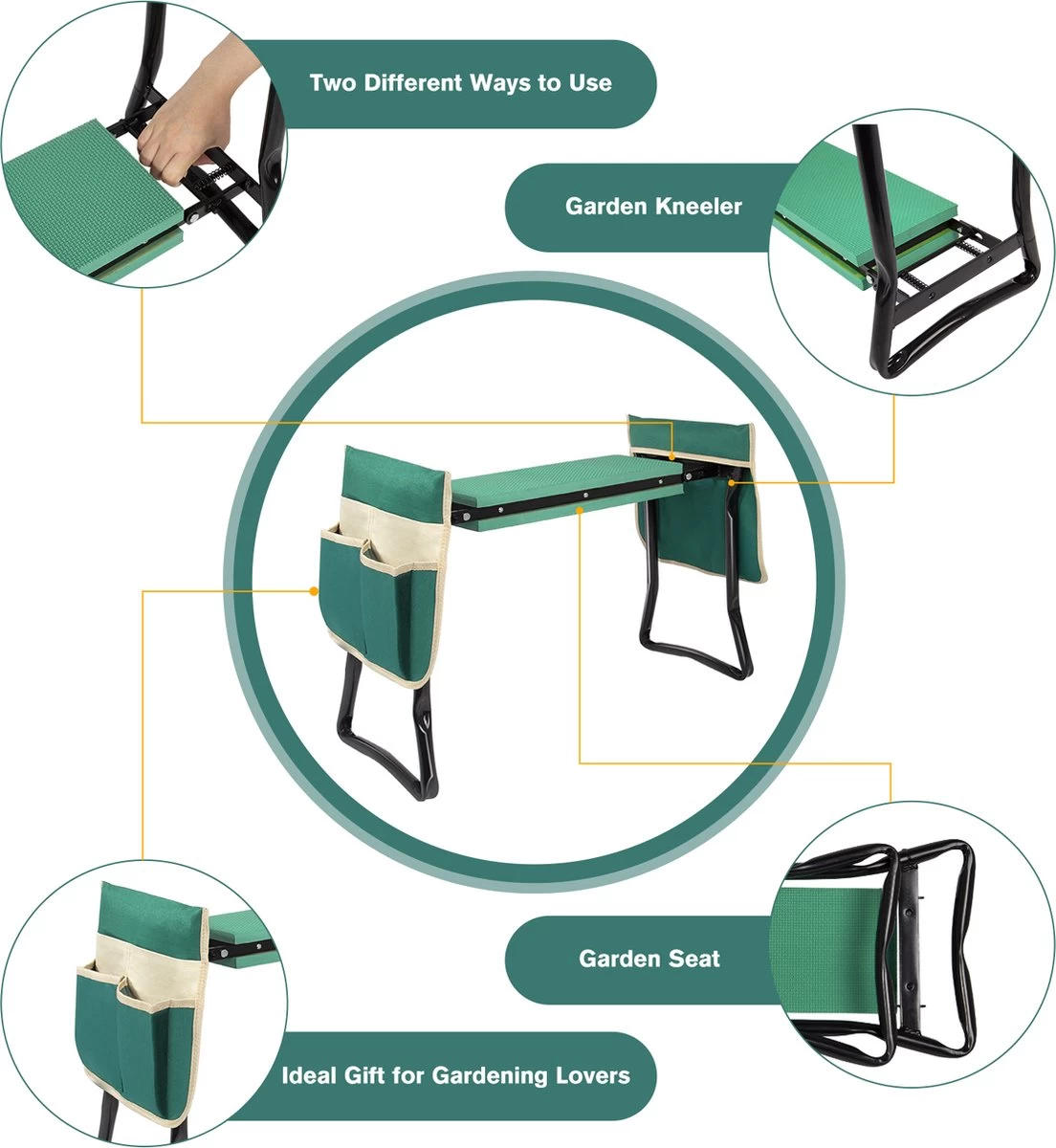 Uten - Kniebankje Tuin - Knie Steun - Tuinkruk Inklapbaar - Kniesteun Tuinieren - Kniekussen - Tot 150 Kg - Groen 5 Uten - Kniebankje Tuin - Knie Steun - Tuinkruk Inklapbaar - Kniesteun Tuinieren - Kniekussen - Tot 150 Kg - Groen - Afbeelding 3