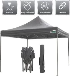 MaxxGarden Easy-up Partytent - 3x3m - Standaard - Waterdicht - Opvouwbaar - Inclusief Draagtas - Antraciet -Tuinmeubel Verkoop 1115x1200 3