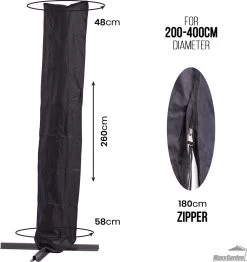 MaxxGarden Parasolhoes - Afdekhoes Voor Zweefparasol - Beschermhoes - 200-400 Cm - Met Rits En Trekkoord - Zwart -Tuinmeubel Verkoop 1130x1200