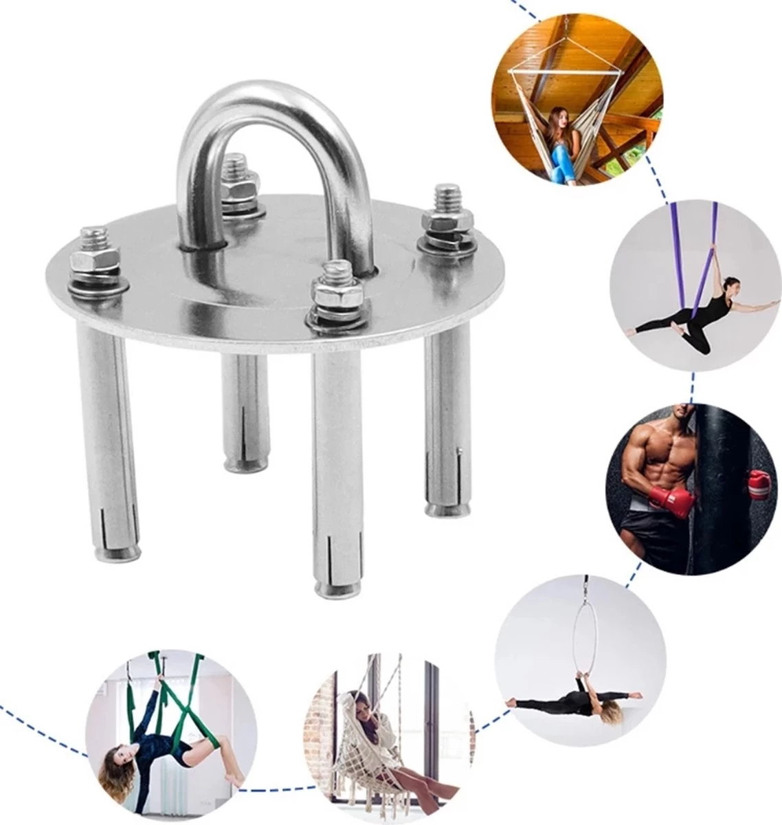 IBright Hangstoel Bevestigingsset - Schommelstoel Ophangsysteem - RVS - Bokszak - Plafondhaak - Plafond Ophanghaak 6 IBright Hangstoel Bevestigingsset - Schommelstoel Ophangsysteem - RVS - Bokszak - Plafondhaak - Plafond Ophanghaak - Afbeelding 4