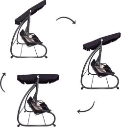 Springos Schommelbank | Linda-Schommel | 3-zits | Waterafstotend | Inclusief 2 Kussens | Verstelbare Luifel | 162 X 200 X 120 Cm | Zwart -Tuinmeubel Verkoop 1139x1200