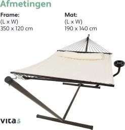 Vita5 Hangmat Met Standaard En Spreidstok – 2 Persoons – Incl. Bekerhouder - Afneembaar Kussen – Uv-bestendig – Beige -Tuinmeubel Verkoop 1152x1200