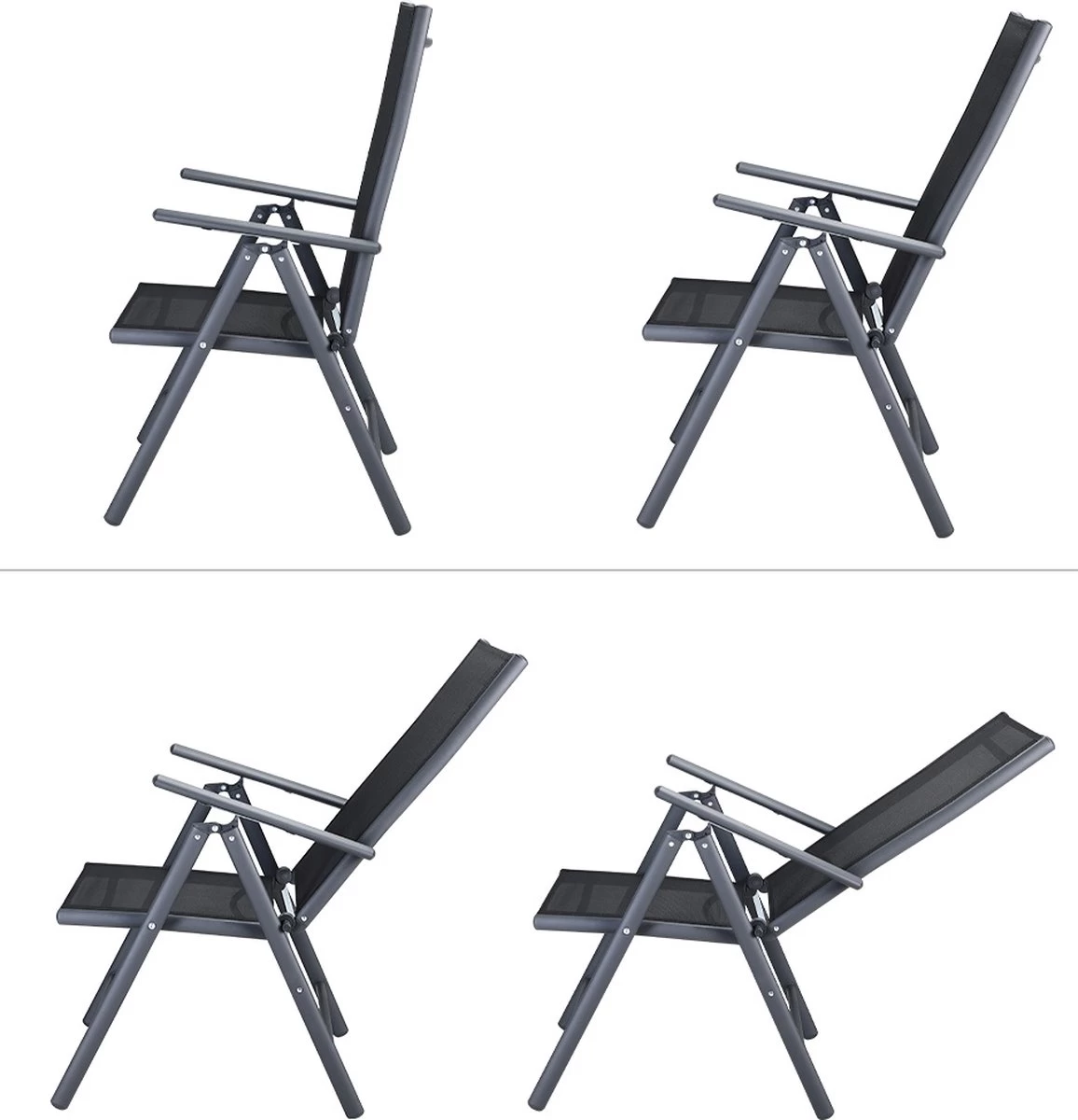 Tuinset 4 + 1 Klapstoelen Tuintafel – Aluminium 80x80cm - Grijs 7 Tuinset 4 + 1 Klapstoelen Tuintafel – Aluminium 80x80cm - Grijs - Afbeelding 5