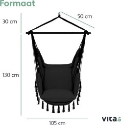 Vita5 XXL Hangstoel - Binnen&Buiten Hangnest - Incl. 2 Kussens En Boekenvak - Volwassenen&Kinderen - Hangmatstoel Tot 225kg - Zwart 18 Vita5 XXL Hangstoel - Binnen&Buiten Hangnest - Incl. 2 Kussens En Boekenvak - Volwassenen&Kinderen - Hangmatstoel Tot 225kg - Zwart -Tuinmeubel Verkoop 1159x1200 3