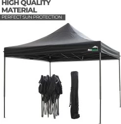 MaxxGarden Easy-up Partytent - 3x3m - Standaard - Waterdicht - Opvouwbaar - Inclusief Draagtas - Zwart -Tuinmeubel Verkoop 1173x1200