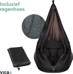 Vita5 Macramé Hangstoel - Voor Binnen En Buiten - Zonder Standaard - Incl. Kussen, Boekenvak En Beschermhoes - Tot 150kg - Zwart -Tuinmeubel Verkoop 1194x1200