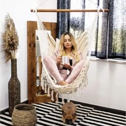 Springos Hangstoel | Binnen & Buiten | Met 2 Kussens | Boekenvak | Ook Voor Kinderen | Belastbaar Tot 150 Kg | Wit -Tuinmeubel Verkoop 1198x1200 1