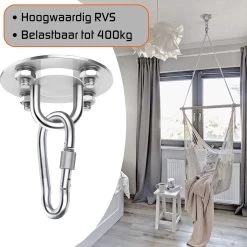 Plafondhaak – Voor Beton En Hout - Hangstoel – Hangmat – Bokszak – RVS – Binnen En Buiten – Ophangsysteem – Ophanghaak – 400KG -Tuinmeubel Verkoop 1199x1200