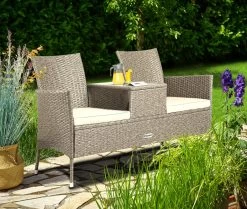 Casaria Tuinbank Polyrattan - 2-Zits Incl.Tafel - Weerbestendig Beige -Tuinmeubel Verkoop 1200x1014 4