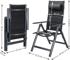 Casaria Tuinstoel Aluminium - 2 Stuks Inklapbaar - Antraciet -Tuinmeubel Verkoop 1200x1026