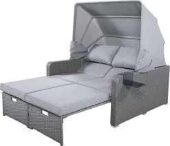 Polyrattan Patio Rieten Meubels Set Voor 2 Personen-Outdoor Rattan Sofa Set Met Intrekbare Luifel-lounge Bank-PE Rotan Loveseat Voor Achtertuin Veranda Tuin Zwembad Balkon-grijs -Tuinmeubel Verkoop 1200x1032