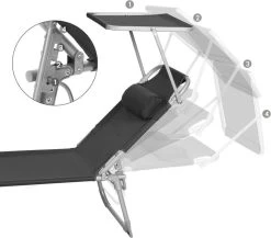 Ligstoel Met Hoofdsteun En Zon Bescherming Verstelbare Rugleuning Inklapbaar Donker Grijs Ligbed Tuin -Tuinmeubel Verkoop 1200x1055