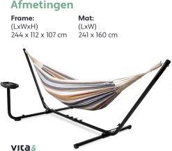 Vita5 Hangmat Met Standaard – 2 Persoons – Incl. Bekerhouder – 205kg Draaggewicht – Blauw/Wit/Bruin -Tuinmeubel Verkoop 1200x1056 1