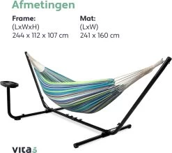Vita5 Hangmat Met Standaard – 2 Persoons – Incl. Bekerhouder – 205kg Draaggewicht – Groen/Blauw -Tuinmeubel Verkoop 1200x1063 3