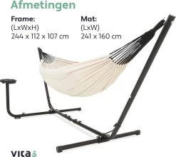 Vita5 Hangmat Met Standaard – 2 Persoons – Incl. Bekerhouder – 205kg Draaggewicht – Beige/Wit -Tuinmeubel Verkoop 1200x1068 4