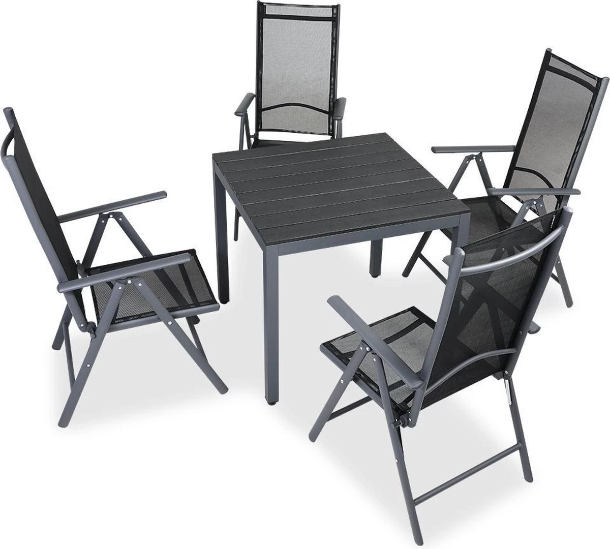 Tuinset 4 + 1 Klapstoelen Tuintafel – Aluminium 80x80cm - Grijs 17 Tuinset 4 + 1 Klapstoelen Tuintafel – Aluminium 80x80cm - Grijs - Afbeelding 15