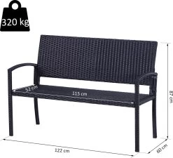 Outsunny Polyrotan Tuinbank 2-zits Parkbank Bank Staal Zwart 867-022 -Tuinmeubel Verkoop 1200x1093