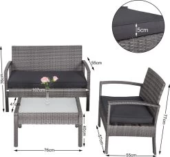Casaria Polyrattan Loungeset – 2 Stoelen 1 Bank 1 Tafel - Antraciet 21 Casaria Polyrattan Loungeset – 2 Stoelen 1 Bank 1 Tafel - Antraciet -Tuinmeubel Verkoop 1200x1104 4