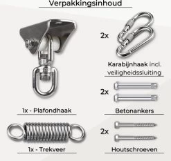 LFSY - Ophangsysteem - Universele Plafondhaak - Hangstoelen Binnen & Buiten - Ophanghaak – Bokszakken - Verandastoel - Zware Veer - RVS – 450kg – M8 14 LFSY - Ophangsysteem - Universele Plafondhaak - Hangstoelen Binnen & Buiten - Ophanghaak – Bokszakken - Verandastoel - Zware Veer - RVS – 450kg – M8 -Tuinmeubel Verkoop 1200x1131