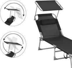 Ligstoel Met Hoofdsteun En Zon Bescherming Verstelbare Rugleuning Inklapbaar Donker Grijs Ligbed Tuin -Tuinmeubel Verkoop 1200x1137