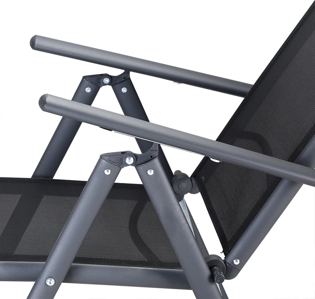 Tuinset 4 + 1 Klapstoelen Tuintafel – Aluminium 80x80cm - Grijs 5 Tuinset 4 + 1 Klapstoelen Tuintafel – Aluminium 80x80cm - Grijs - Afbeelding 3