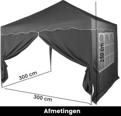 Easy Up Partytent - Partytent - Paviljoen - Partytent Opvouwbaar - Partytent 3x3 - Partytent Met Zijwanden - Inclusief Trolley - Waterdicht - UV 50+ Bescherming - Met Ramen - 16 Kg - Staal - Antraciet - 300 X 300 Cm -Tuinmeubel Verkoop 1200x1142 2