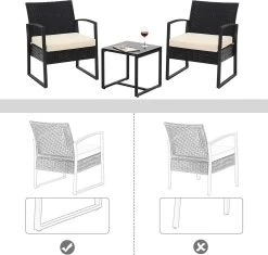 Songmics Tuinmeubelset, 3-delige Set, Van Polyrotan, Voor Outdoor, Terras, Balkon, Tuin, Eenvoudige Montage, Bijzettafel En 2 Stoelen, Zwart-beige -Tuinmeubel Verkoop 1200x1143 4