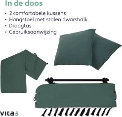 Vita5 XXL Hangstoel | Binnen&Buiten Hangnest | Incl. 2 Kussens En Boekenvak | Volwassenen&Kinderen | Hangmatstoel Tot 225kg | Donkergroen 22 Vita5 XXL Hangstoel | Binnen&Buiten Hangnest | Incl. 2 Kussens En Boekenvak | Volwassenen&Kinderen | Hangmatstoel Tot 225kg | Donkergroen -Tuinmeubel Verkoop 1200x1152 1