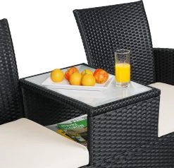 Casaria Polyrattan Tuinbank - Incl. Kussen - 143x55x88 Cm Zwart -Tuinmeubel Verkoop 1200x1155 1