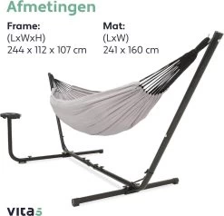 Vita5 Hangmat Met Standaard – 2 Persoons – Incl. Bekerhouder – 205kg Draaggewicht – Grijs -Tuinmeubel Verkoop 1200x1155 4