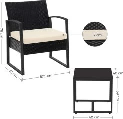 Songmics Tuinmeubelset, 3-delige Set, Van Polyrotan, Voor Outdoor, Terras, Balkon, Tuin, Eenvoudige Montage, Bijzettafel En 2 Stoelen, Zwart-beige -Tuinmeubel Verkoop 1200x1157 6