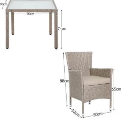 Casaria Polyrattan Tuinset - 4 Stoelen & Tafel 90x90 Cm - Beige Grijs -Tuinmeubel Verkoop 1200x1175 4