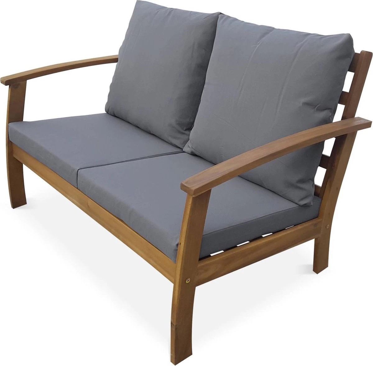 Houten Loungeset 4 Plaatsen - Ushuaïa - Grijs Kussens, Bank, Fauteuils En Lage Tafel Van Acacia, Design 4 Houten Loungeset 4 Plaatsen - Ushuaïa - Grijs Kussens, Bank, Fauteuils En Lage Tafel Van Acacia, Design - Afbeelding 2