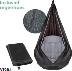 Vita5 Macramé Hangstoel - Voor Binnen En Buiten - Zonder Standaard - Incl. Kussen, Boekenvak En Beschermhoes - Tot 150kg - Grijs -Tuinmeubel Verkoop 1200x1185