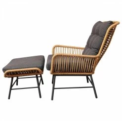 BUITEN Living Dex Wicker Loungestoel Tuin Incl. Wicker Voetenbank | Wicker + Aluminium | Bamboe Antraciet -Tuinmeubel Verkoop 1200x1190