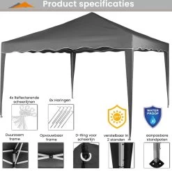 Easy Up Partytent - Partytent - Paviljoen - Partytent Opvouwbaar - Partytent 3x3 - Partytent Met Zijwanden - Inclusief Trolley - Waterdicht - UV 50+ Bescherming - Met Ramen - 16 Kg - Staal - Antraciet - 300 X 300 Cm -Tuinmeubel Verkoop 1200x1191 6
