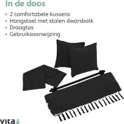 Vita5 XXL Hangstoel - Binnen&Buiten Hangnest - Incl. 2 Kussens En Boekenvak - Volwassenen&Kinderen - Hangmatstoel Tot 225kg - Zwart 23 Vita5 XXL Hangstoel - Binnen&Buiten Hangnest - Incl. 2 Kussens En Boekenvak - Volwassenen&Kinderen - Hangmatstoel Tot 225kg - Zwart -Tuinmeubel Verkoop 1200x1194 1