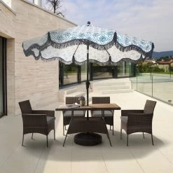 Teamson Home 5-Delig Diningset - Tuinset - Tuinmeubelen - Tafel En 4 Stoelen - Voor Maximaal 4 Personen - Massief Houten Tafelblad - Bruin - 244 X 132 X 84 (cm) -Tuinmeubel Verkoop 1200x1200 1018