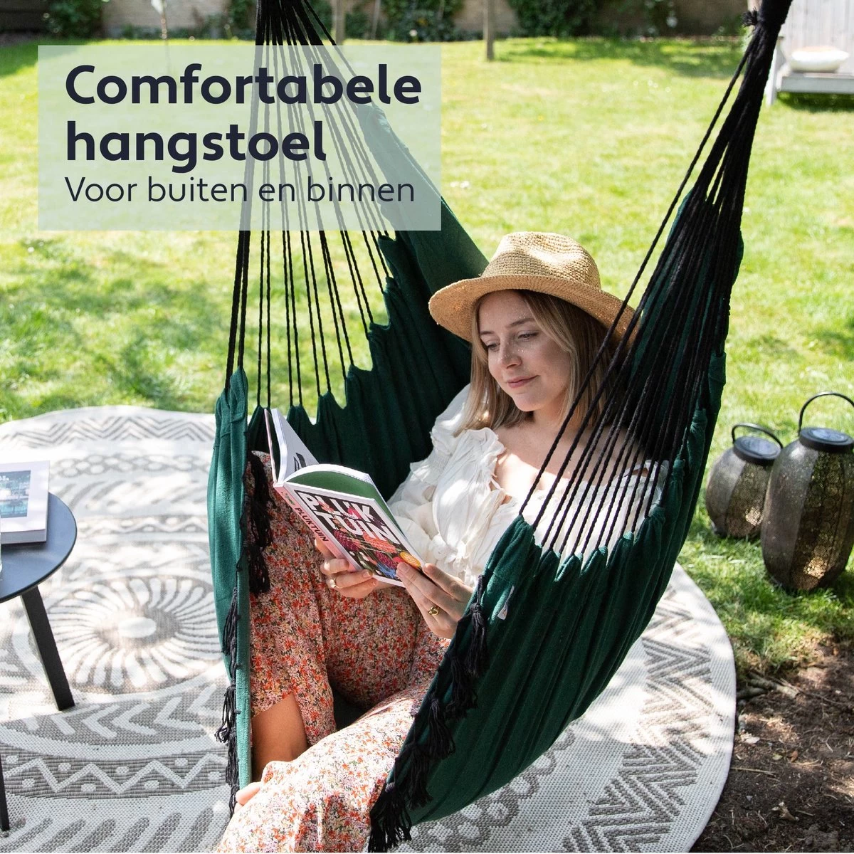 Vita5 XXL Hangstoel | Binnen&Buiten Hangnest | Incl. 2 Kussens En Boekenvak | Volwassenen&Kinderen | Hangmatstoel Tot 225kg | Donkergroen 4 Vita5 XXL Hangstoel | Binnen&Buiten Hangnest | Incl. 2 Kussens En Boekenvak | Volwassenen&Kinderen | Hangmatstoel Tot 225kg | Donkergroen - Afbeelding 2