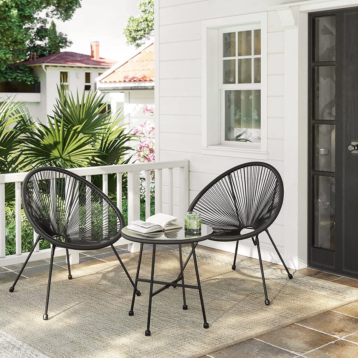 Songmics Balkonmeubilair, Tuinmeubelset, Set Van 3, Zitgroep, Terrasmeubilair, Glazen Tafelblad, 2 Stoelen, Voor Binnen En Buiten, Voor Patio, Tuin, Balkon, Buiten, Zwart GGF013B02 7 Songmics Balkonmeubilair, Tuinmeubelset, Set Van 3, Zitgroep, Terrasmeubilair, Glazen Tafelblad, 2 Stoelen, Voor Binnen En Buiten, Voor Patio, Tuin, Balkon, Buiten, Zwart GGF013B02 - Afbeelding 5