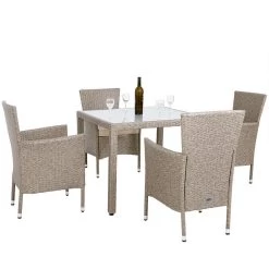 Casaria Polyrattan Tuinset - 4 Stoelen & Tafel 90x90 Cm - Beige Grijs -Tuinmeubel Verkoop 1200x1200 1028