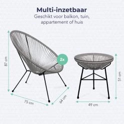 LifeGoods Acapulco Bistroset - 3-Delig - Tuinset Met Bijzettafel - Grijs -Tuinmeubel Verkoop 1200x1200 1062