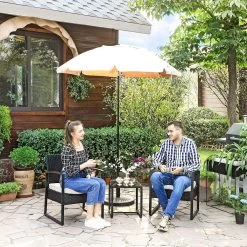 Songmics Tuinmeubelset, 3-delige Set, Van Polyrotan, Voor Outdoor, Terras, Balkon, Tuin, Eenvoudige Montage, Bijzettafel En 2 Stoelen, Zwart-beige -Tuinmeubel Verkoop 1200x1200 1078